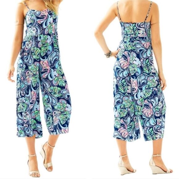 EUC Lilly Pulitzer Marnee Jumpsuit in Hanging with Fronds Size 4 - Picture 4 of 8